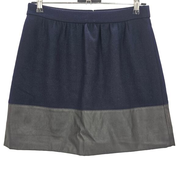 J. Crew Factory Womans size 6 Faux Leather Navy Wool Blend Mini Skirt A-Line - Picture 1 of 8